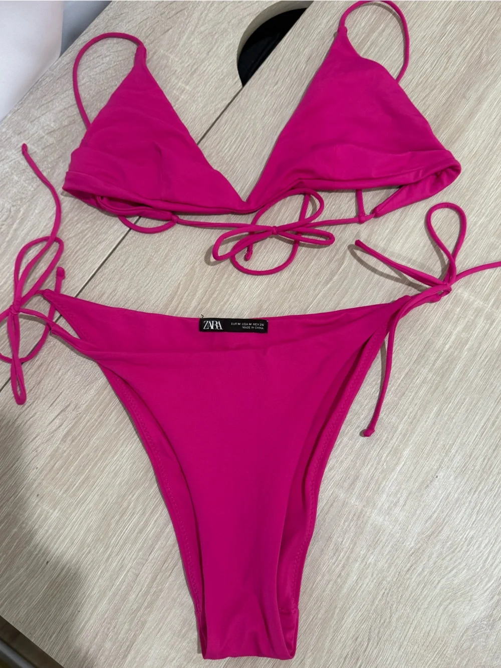 Zara Hot Pink Bikini Bottom with Tie Detail